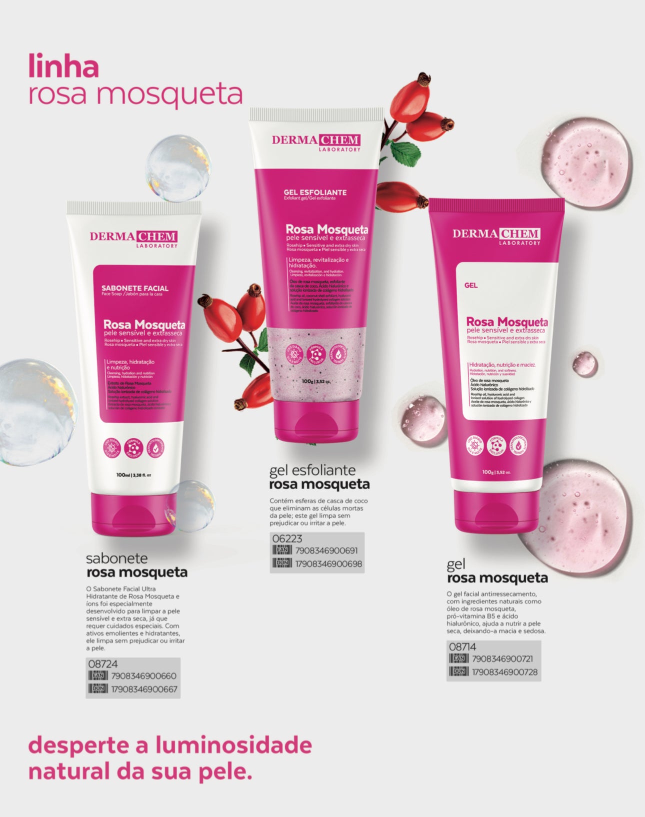Dermachem Rosa Mosqueta nutrição limpeza e hidratação